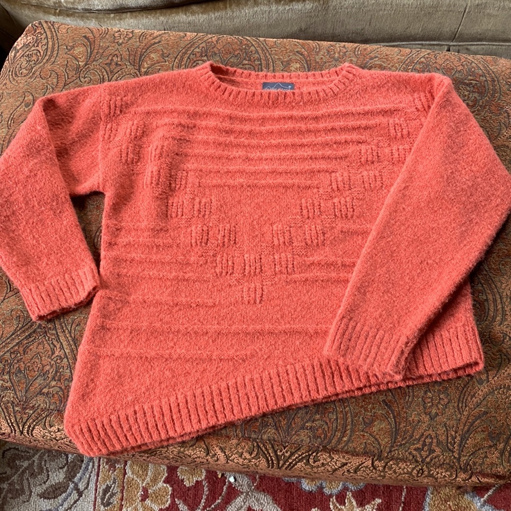 Classic Alpaca alpaca crew sweater deep coral orange asymmetrical boxy small S